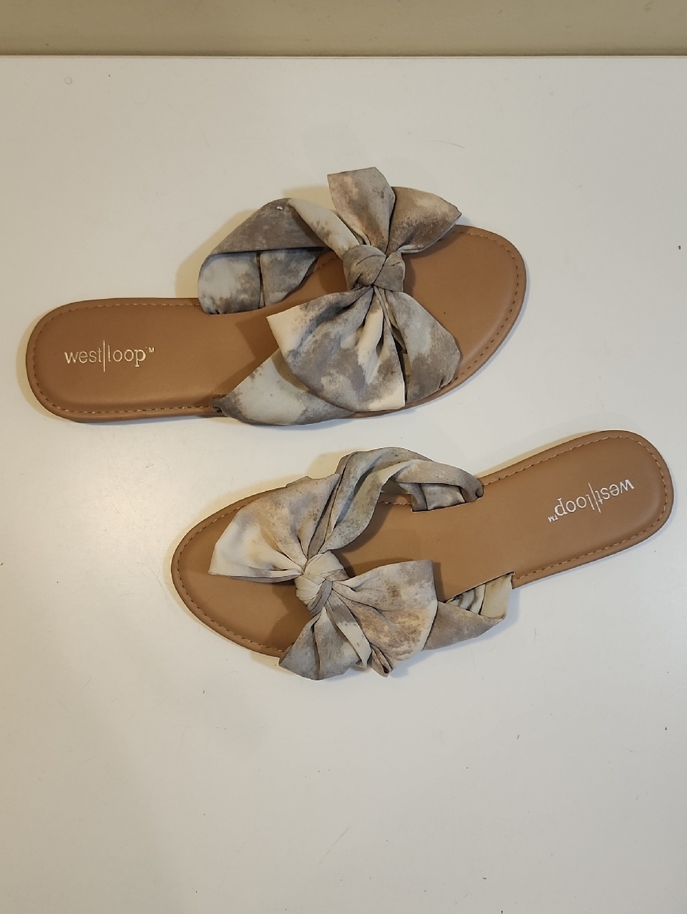west loop Marble-Print Taupe Knot Slide Sandals Sz L 9/10